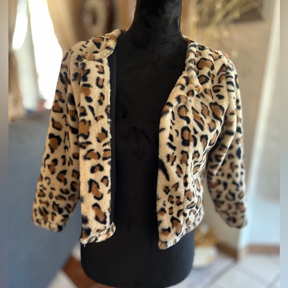 Woman’s Calvin Klein Cropped Leopard Jacket Cardigan Shrug Coat Top Size S New - Picture 8 of 11
